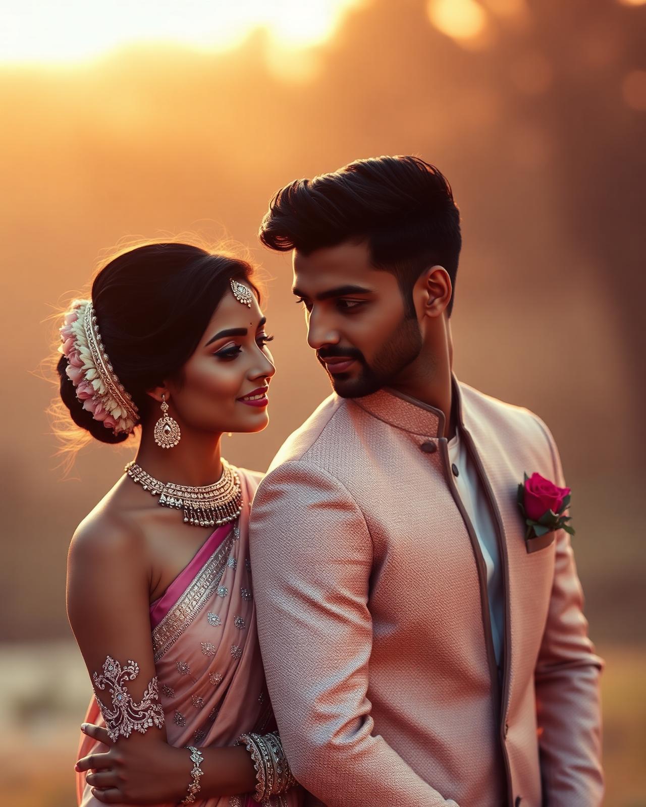 A young couple in warm golden hour light